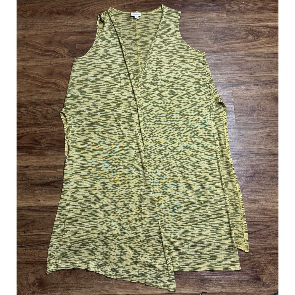 LulaRoe Vest Cardigan Long Duster Womens Medium Open Front Flowy Yellow/Green